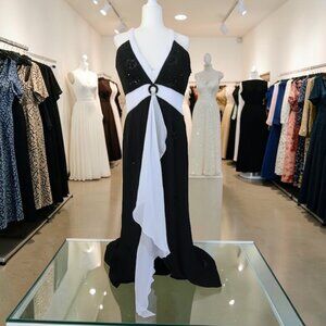 Cassandra Stone Elegant Black and White Maxi Dress Nwt